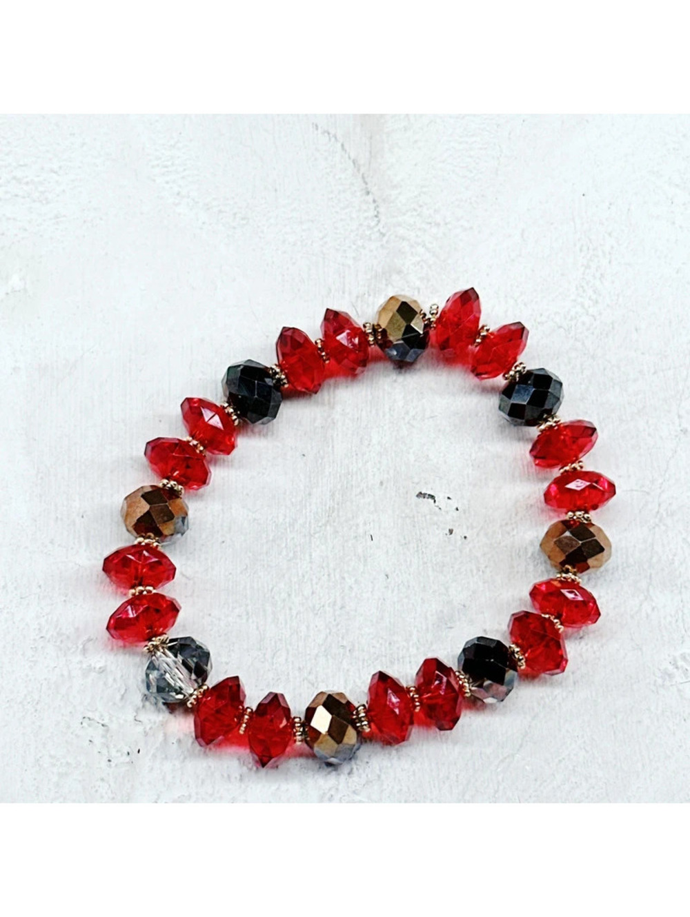 3138mc. Red Crystal Bracelet Stretch Handcrafted